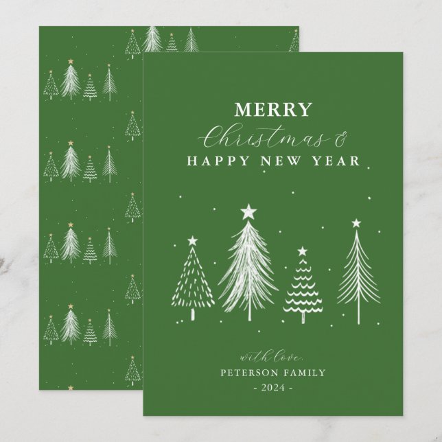 Simple Christmas Pine Tree Pattern Vertical  Holiday Card (Front/Back)