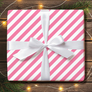 Simple Christmas Pink and White Diagonal Stripes Wrapping Paper