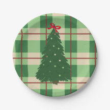 Simple Christmas Plaid Red And Green Fir Tree 
