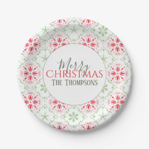 Simple Christmas Red and Green Cute Snowflake Paper Plate