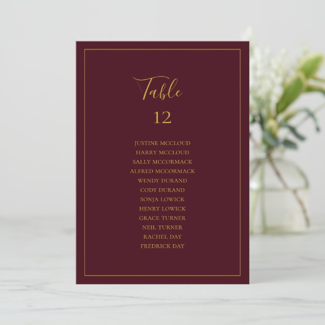 Simple Christmas Red Table Number Seating Chart (Standing Front)