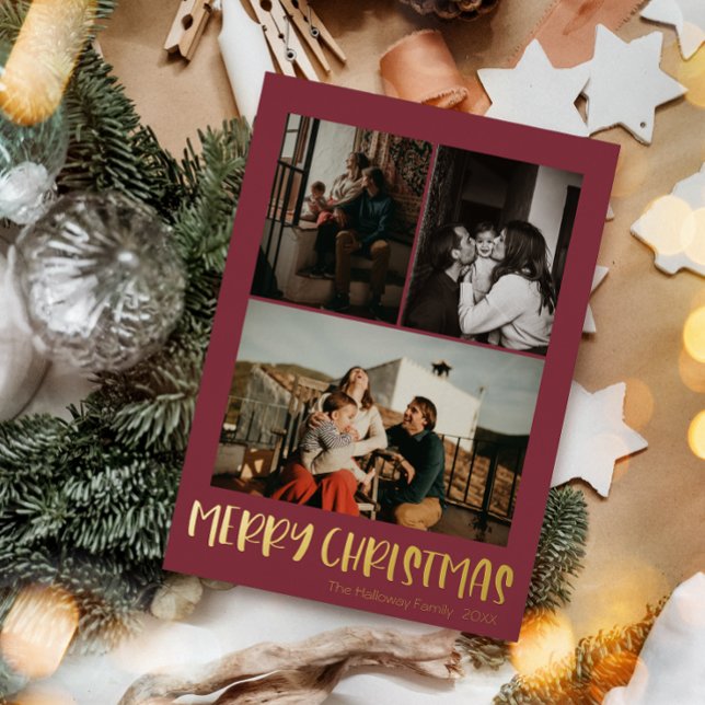 Simple Christmas Red Vertical 3 Photo | Gold (Creator Uploaded)