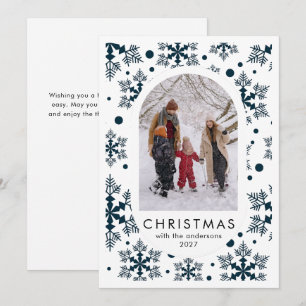 Simple Christmas Snowflakes Pattern family photo Holiday Card