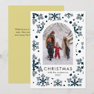 Simple Christmas Snowflakes Pattern family photo Holiday Card