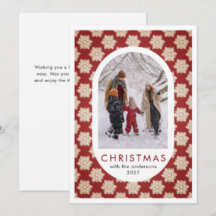 Simple Christmas Snowflakes Pattern family photo Holiday Card