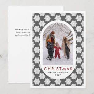 Simple Christmas Snowflakes Pattern family photo Holiday Card