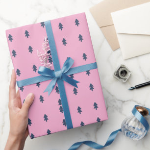 Simple Christmas Tree Blue Pink Wrapping Paper
