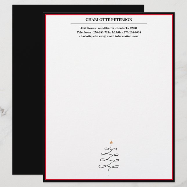 Simple Christmas Tree Custom Name Letterhead (Front/Back)