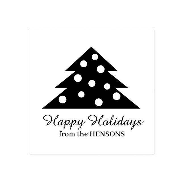 Simple Christmas Tree Family Name Script Holiday Rubber Stamp (Imprint)