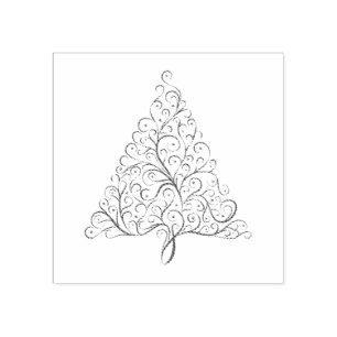 Simple Christmas Tree Flourish in red and green Rubber Stamp