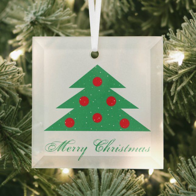 Simple Christmas Tree Green Red Merry Script Glass Tree Decoration (Insitu)