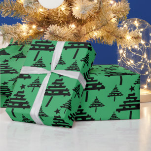 Simple Christmas Tree Pattern Black Green Holiday Wrapping Paper
