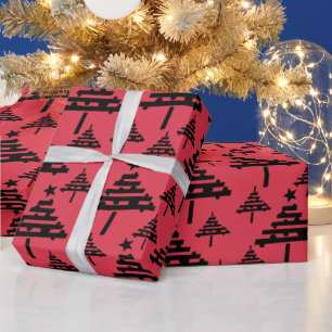 Simple Christmas Tree Pattern Black Red Holiday Wrapping Paper