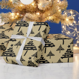 Simple Christmas Tree Pattern Golden Black Holiday Wrapping Paper
