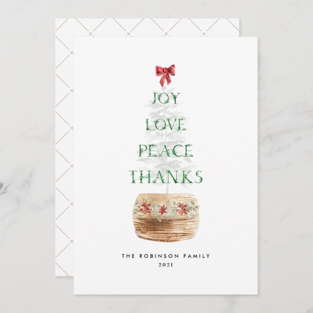 Simple Christmas Tree Typography Green Red Holiday Card (Front/Back)