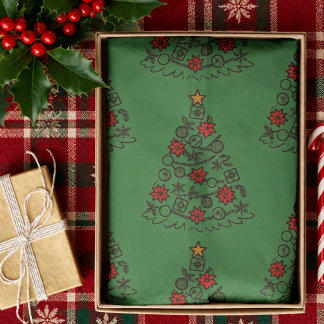 Simple Christmas tree with Poinsettia on green Tissue Paper