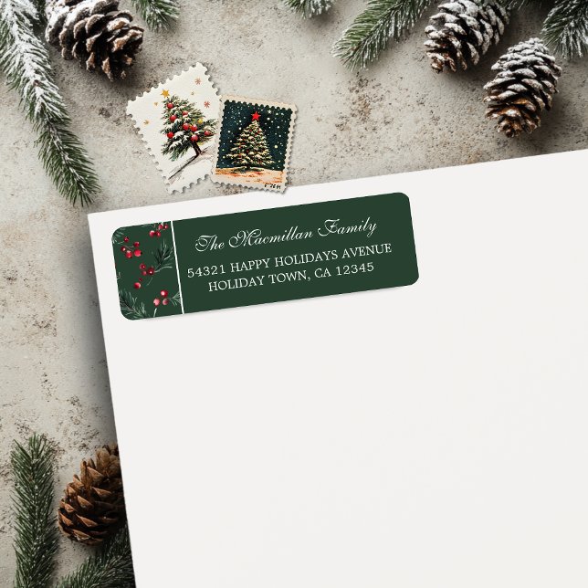 Simple Christmas Watercolor Botanical Dark Green (Simple Christmas Watercolor Botanical Dark Green Return Address Labels)