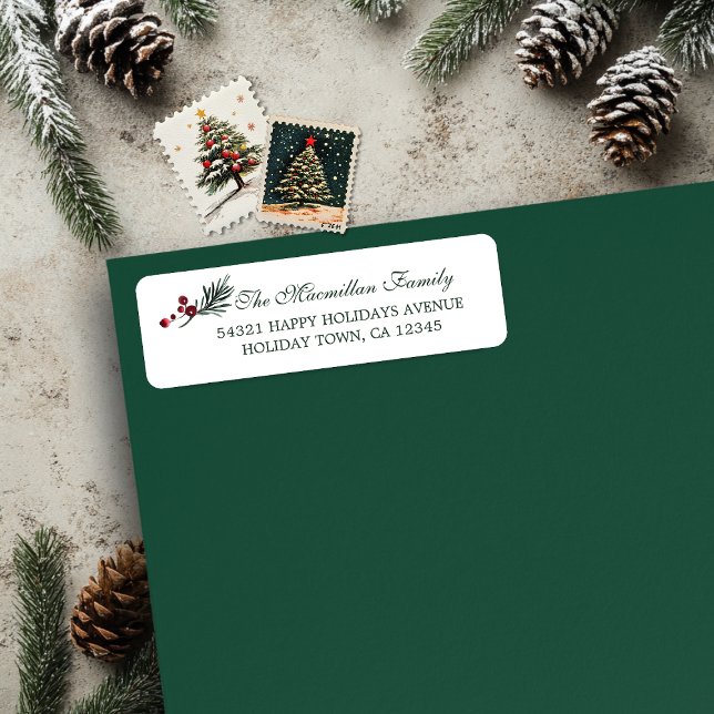 Simple Christmas Watercolor Botanical Pine (Simple Christmas Watercolor Botanical Pine Return Address Labels)