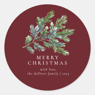 Simple Christmas Watercolor Floral Classic Round Sticker