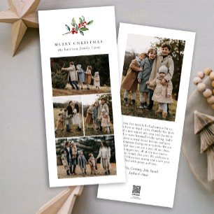 Simple Christmas Watercolor Floral Photo Collage Holiday Card