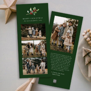 Simple Christmas Watercolor Floral Photo Collage Holiday Card