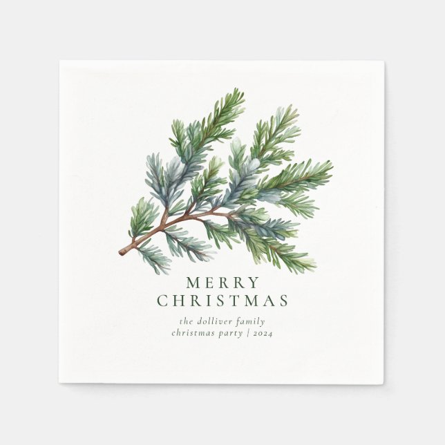Simple Christmas Watercolor Pine  Napkin (Front)