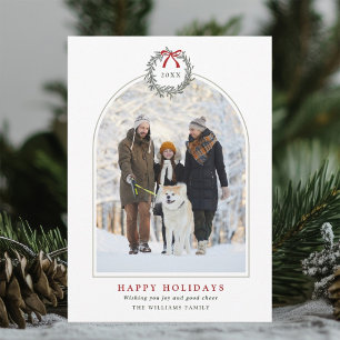 Simple Christmas Wreath Arched Family Photo Holiday Card