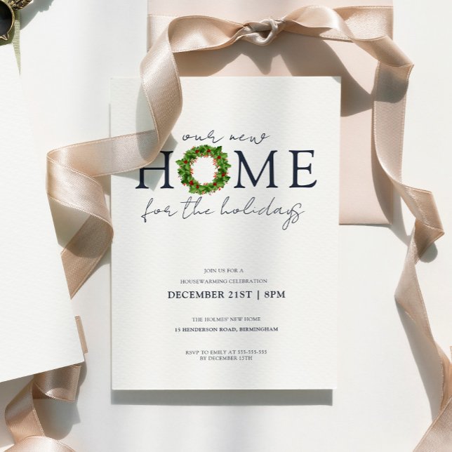 Simple Christmas Wreath Holiday Housewarming Party Invitation (Creator Uploaded)