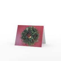 Simple Christmas Wreath on Red Wall