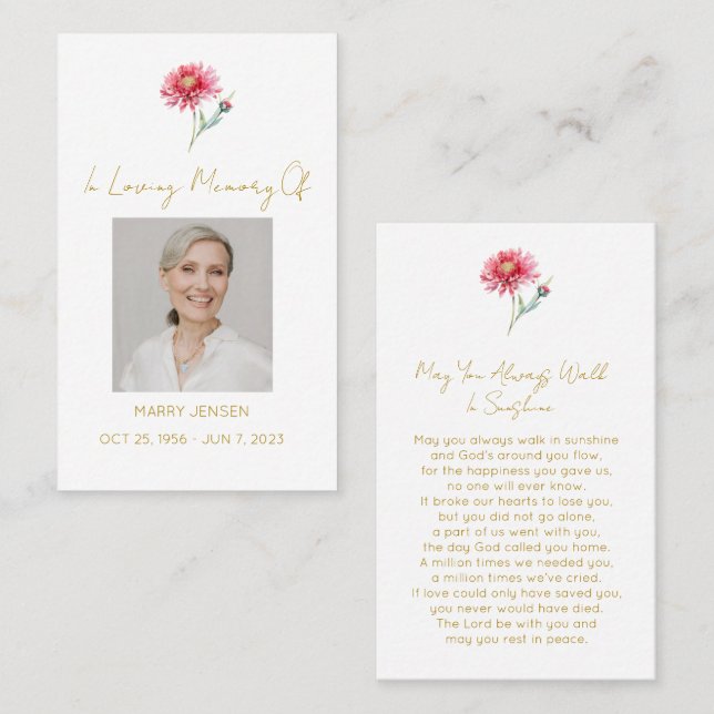 Simple Chrysanthemum Photo Funeral Prayer Card (Front/Back)