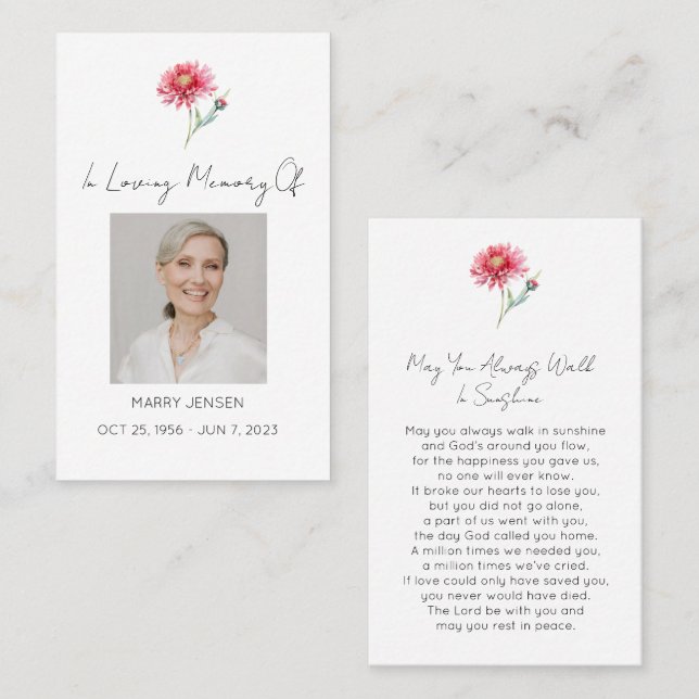 Simple Chrysanthemum Photo Funeral Prayer Card (Front/Back)