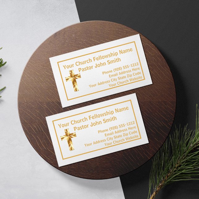 Simple Church Pastor Classy Gold Business Cards (Creator Uploaded)