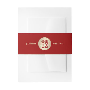 Simple Circle Double Happiness Chinese Wedding Invitation Belly Band