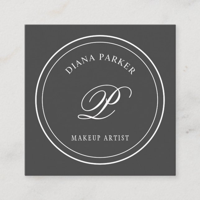 Simple Circle Logo Monogram Dark Grey Square Business Card (Front)
