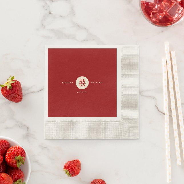 Simple Circle Red Double Happiness Chinese Wedding Napkin (Insitu)