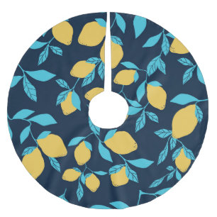 Simple citrus: lemons on blue. brushed polyester tree skirt