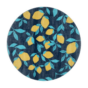 Simple citrus: lemons on blue. cutting board