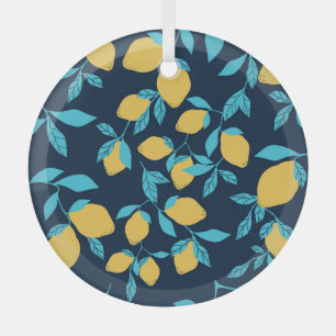 Simple citrus: lemons on blue. glass tree decoration