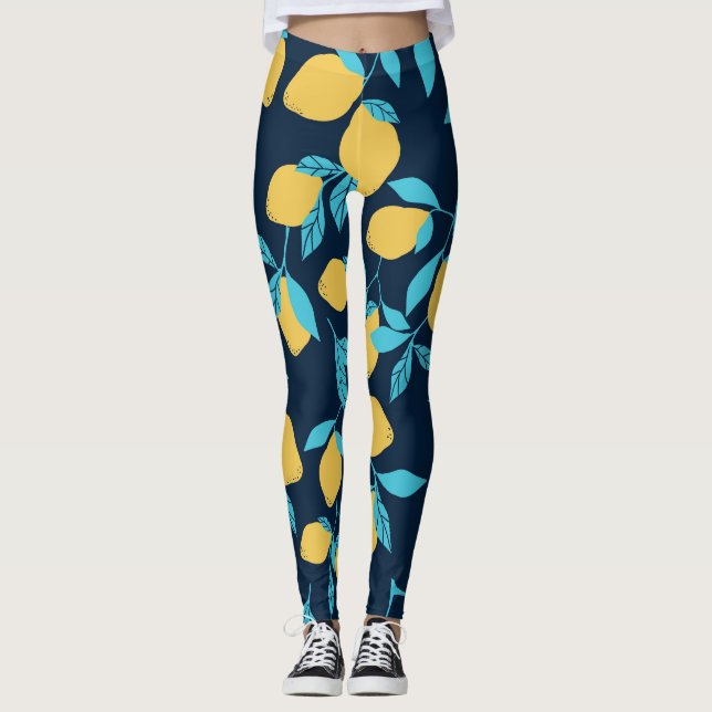 Simple citrus: lemons on blue. leggings (Front)