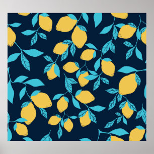 Simple citrus: lemons on blue. poster