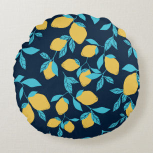 Simple citrus: lemons on blue. round cushion