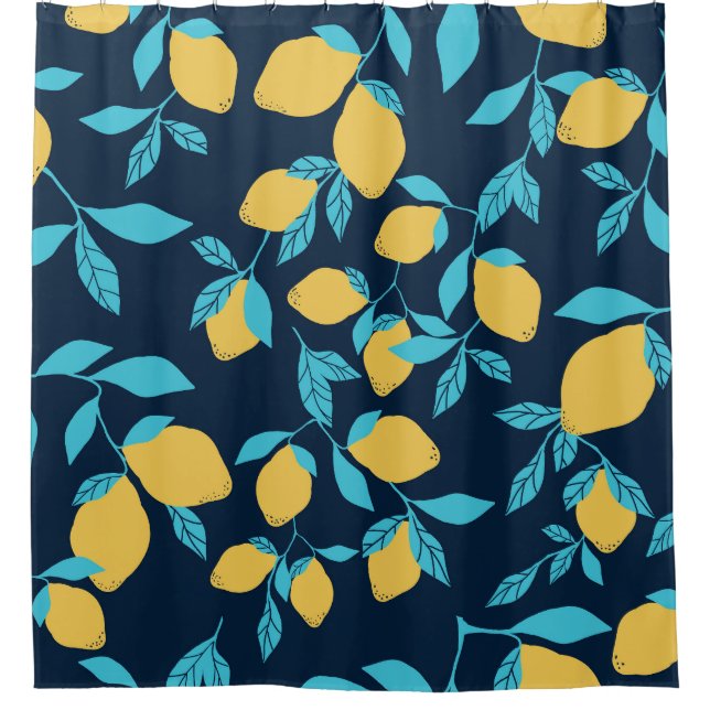 Simple citrus: lemons on blue. shower curtain (Front)