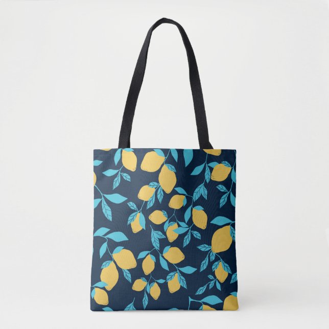 Simple citrus pattern. ripe lemons and bright leav tote bag (Front)