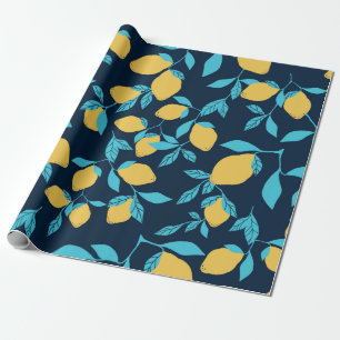 Simple citrus pattern. ripe lemons and bright leav wrapping paper