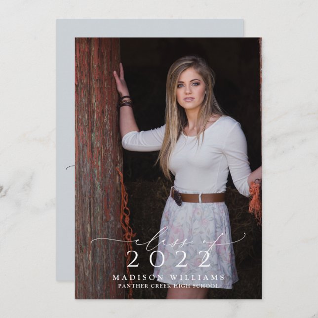 Simple Class of 2022 Blue 2 Photo Graduation Party Invitation (Front/Back)