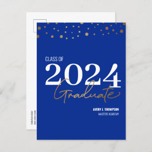Simple Class of 2024 Graduate Blue Personalised  Announcement Postcard