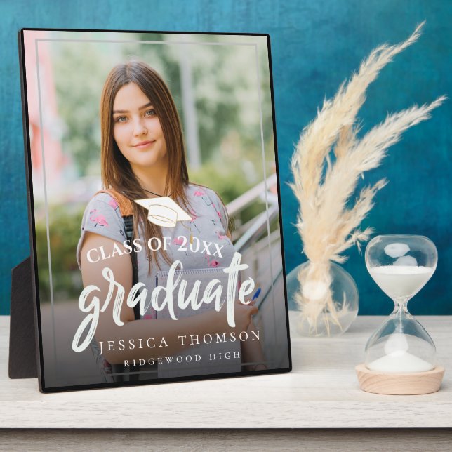 Simple Class Of 2025 Photo Graduation Announcement Plaque (Side)