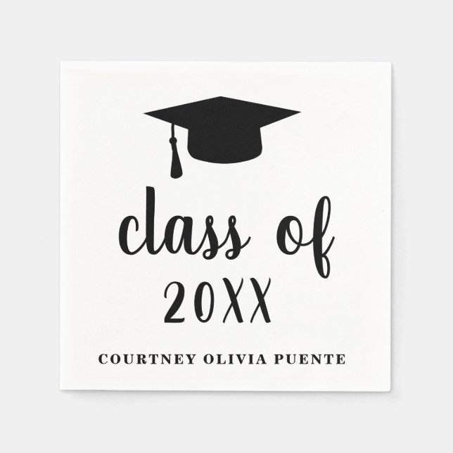 Simple Class Of Mortar Board Modern Graduation Napkin (Front)