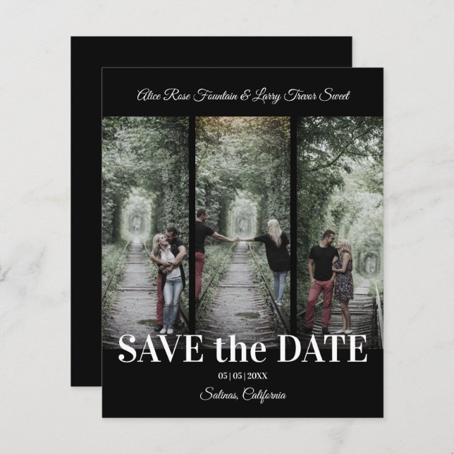 Simple Classic 3 Photos Collage Engaged Couple (Front/Back)