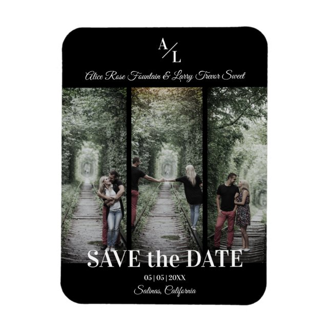 Simple Classic 3 Photos Collage Engaged Couple Magnet (Vertical)